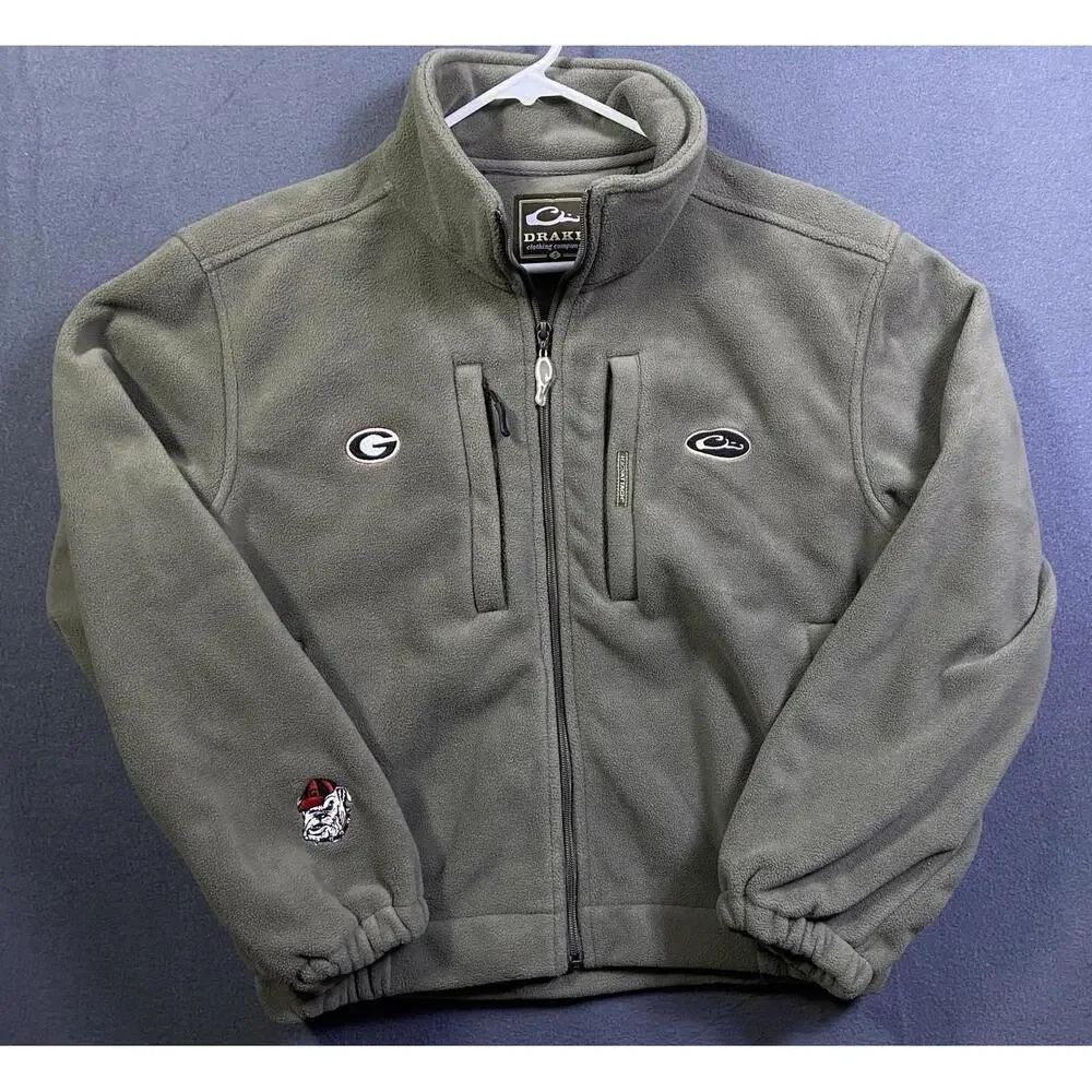 Drake Heavy Fleece Waterfowl Magnattach Georgia Bulldogs Zip Green Jacket Mens S